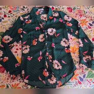 Express Portofino Perfect Slim Green Floral Blouse